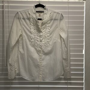 J.Crew 100% silk elegant White Ruffled Silk Blouse